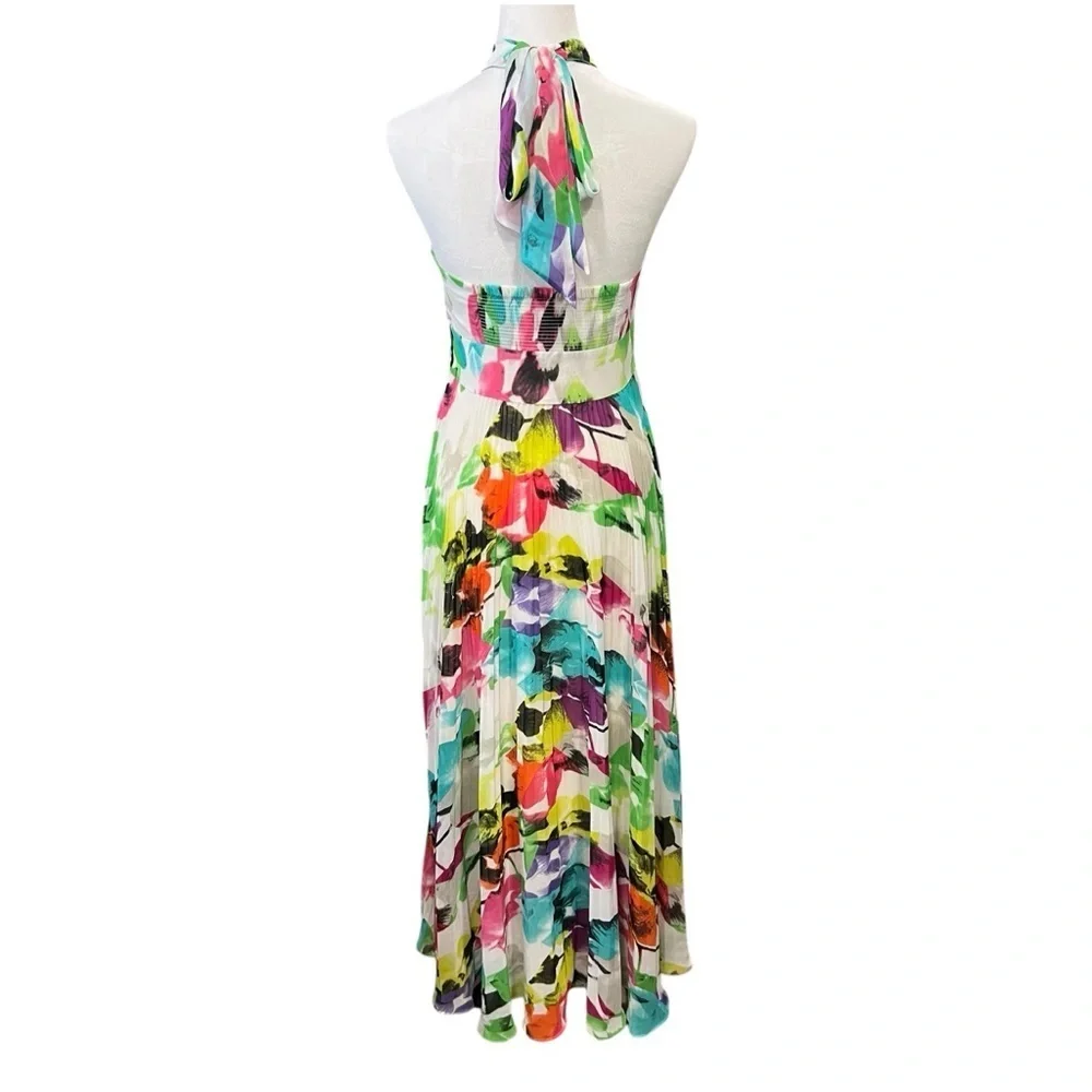 Eliza J Multicolor Halter Neck Maxi Dress (4) EUC